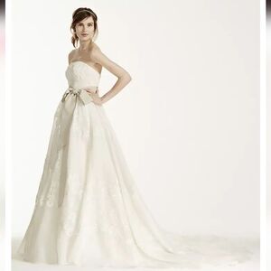 Melissa Sweet Strapless Organza Elegant Ivory Wedding Dress With Train Sz 12